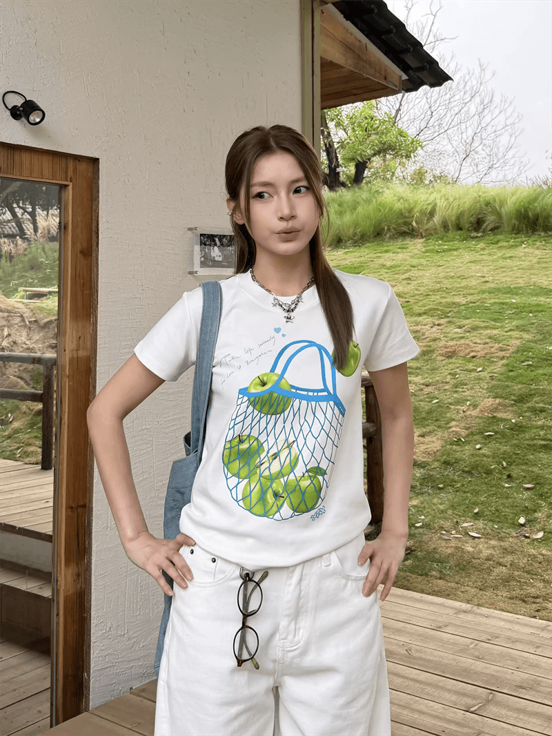 순면 40 220 그램 92 면 8 암모니아 Lun 한국 스타일 새로운 긍정적 인 어깨 반팔 티셔츠 여성 프린트 몸매 가꾸기 핫걸 맨위 상세 이미지 3