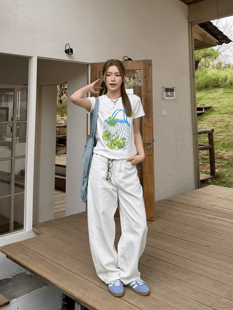순면 40 220 그램 92 면 8 암모니아 Lun 한국 스타일 새로운 긍정적 인 어깨 반팔 티셔츠 여성 프린트 몸매 가꾸기 핫걸 맨위 상세 이미지 5