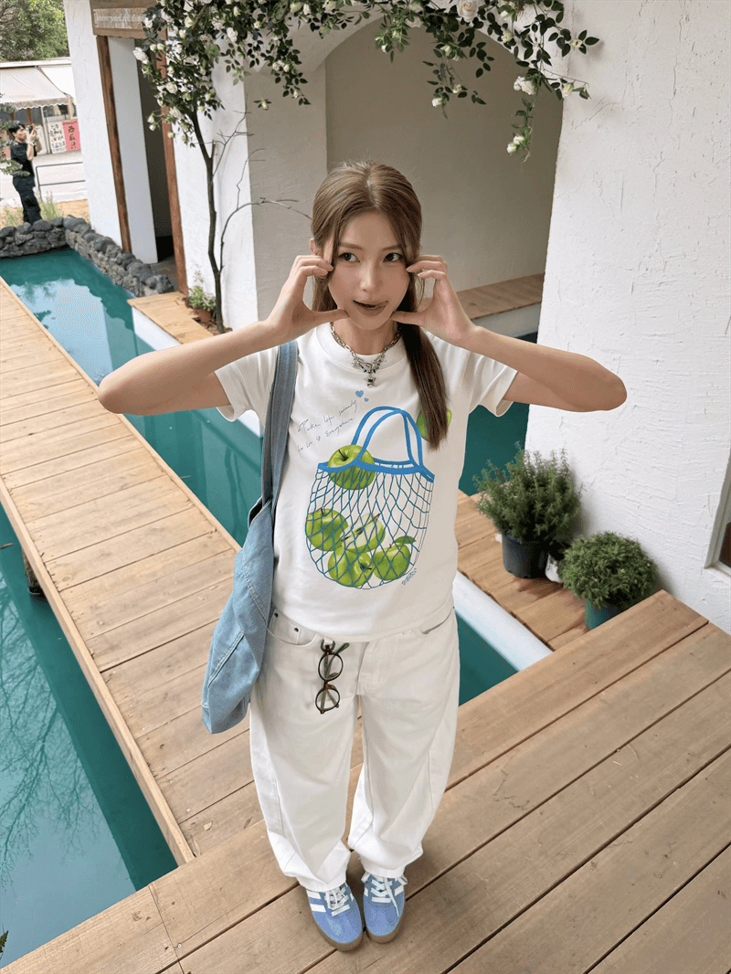 순면 40 220 그램 92 면 8 암모니아 Lun 한국 스타일 새로운 긍정적 인 어깨 반팔 티셔츠 여성 프린트 몸매 가꾸기 핫걸 맨위 상세 이미지 6