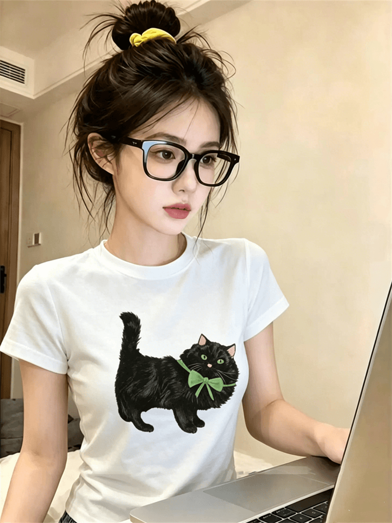 순면 40 220 그램 92 면 8 암모니아 Lun 한국 스타일 새로운 긍정적 인 어깨 반팔 티셔츠 여성 프린트 몸매 가꾸기 핫걸 맨위 상세 이미지 4