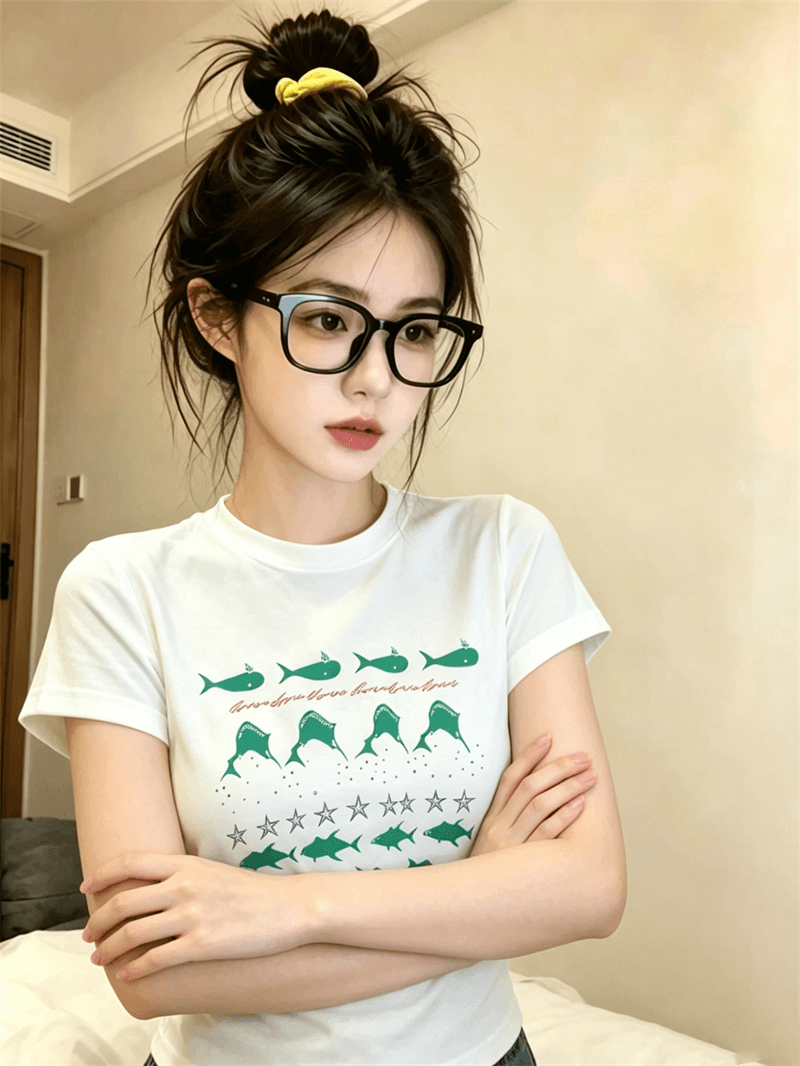 순면 40 220 그램 92 면 8 암모니아 Lun 한국 스타일 새로운 긍정적 인 어깨 반팔 티셔츠 여성 프린트 몸매 가꾸기 핫걸 맨위 상세 이미지 4