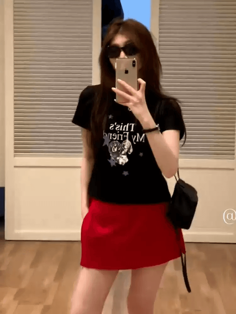 순면 40 220 그램 92 면 8 암모니아 Lun 한국 스타일 새로운 긍정적 인 어깨 반팔 티셔츠 여성 프린트 몸매 가꾸기 핫걸 맨위 이미지 4