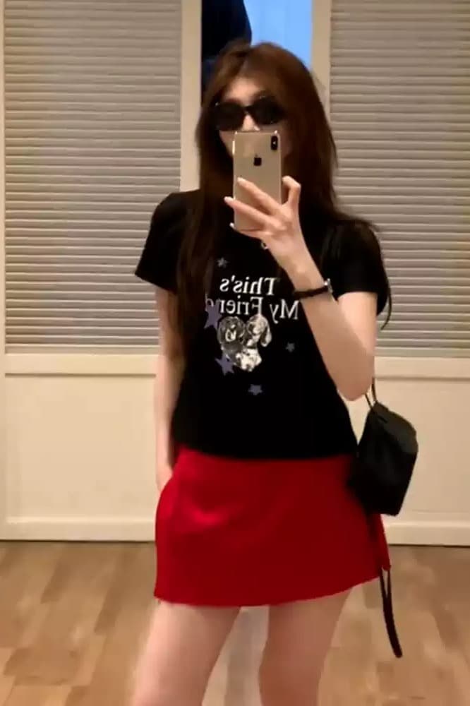 순면 40 220 그램 92 면 8 암모니아 Lun 한국 스타일 새로운 긍정적 인 어깨 반팔 티셔츠 여성 프린트 몸매 가꾸기 핫걸 맨위 이미지 5