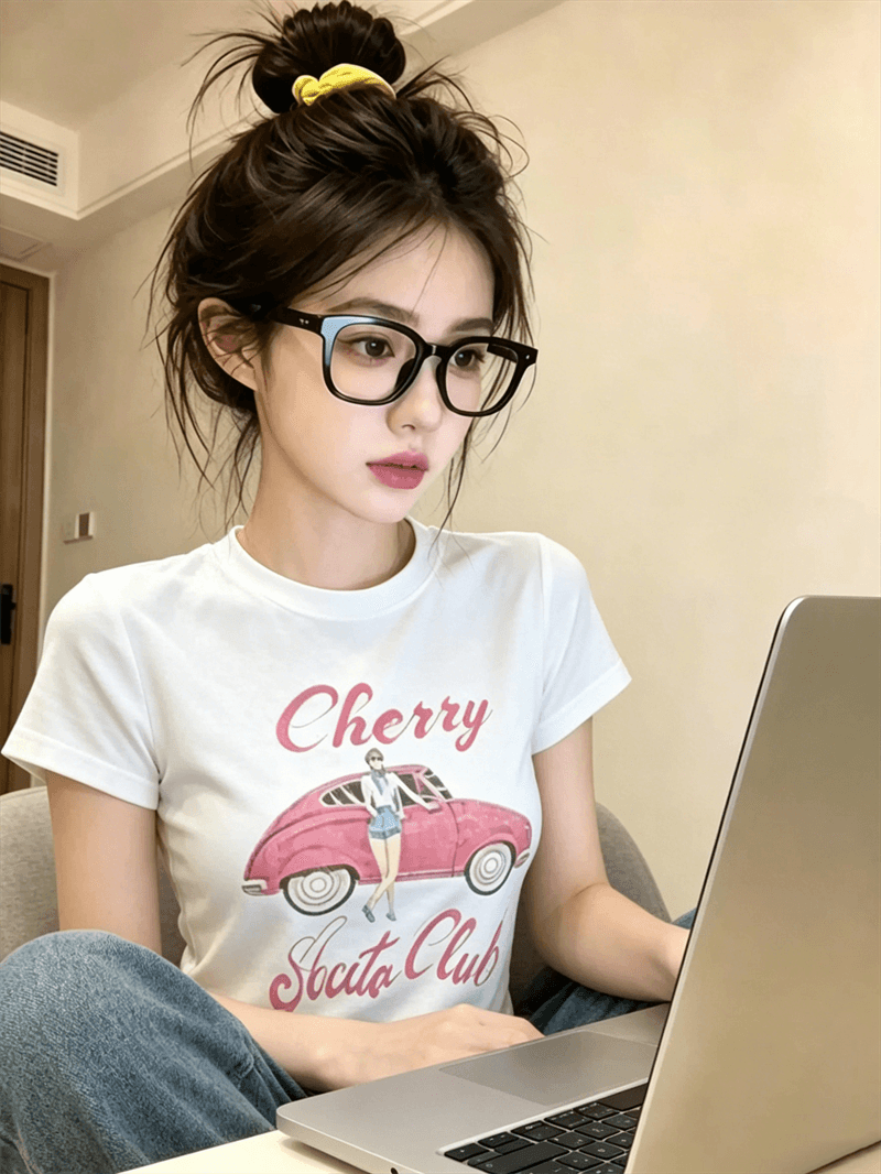 순면 40 220 그램 92 면 8 암모니아 Lun 한국 스타일 새로운 긍정적 인 어깨 반팔 티셔츠 여성 프린트 몸매 가꾸기 핫걸 맨위 이미지 3
