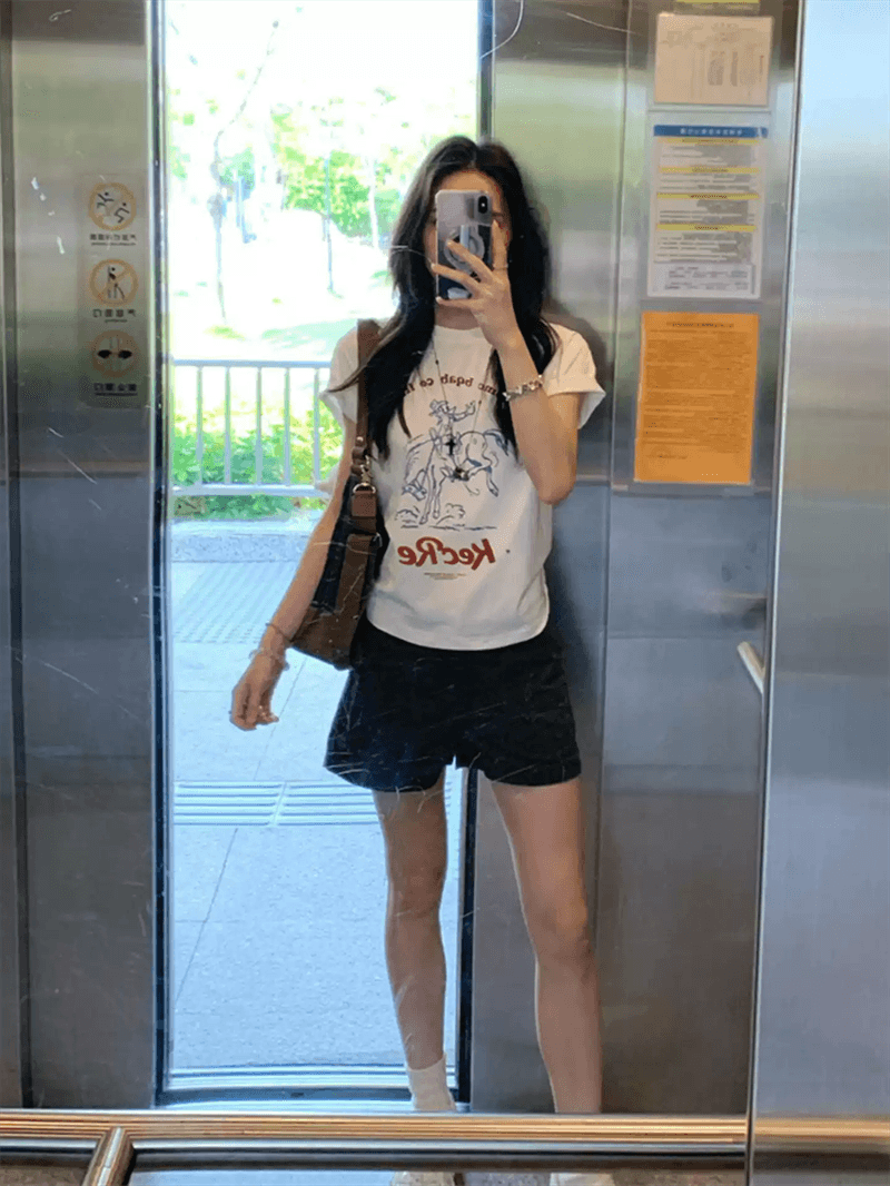 순면 40 220 그램 92 면 8 암모니아 Lun 한국 스타일 새로운 긍정적 인 어깨 반팔 티셔츠 여성 프린트 몸매 가꾸기 핫걸 맨위 이미지 2