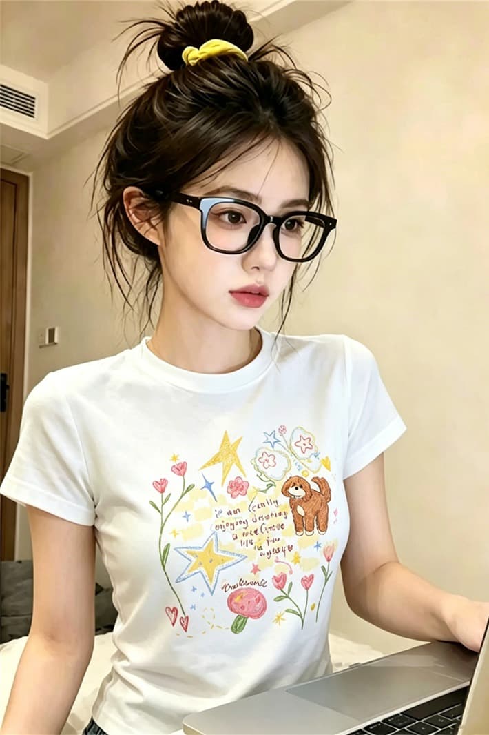 순면 40 220 그램 92 면 8 암모니아 Lun 한국 스타일 새로운 긍정적 인 어깨 반팔 티셔츠 여성 프린트 몸매 가꾸기 핫걸 맨위 이미지 5