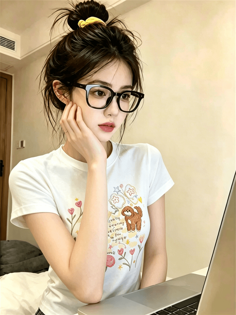 순면 40 220 그램 92 면 8 암모니아 Lun 한국 스타일 새로운 긍정적 인 어깨 반팔 티셔츠 여성 프린트 몸매 가꾸기 핫걸 맨위 상세 이미지 6