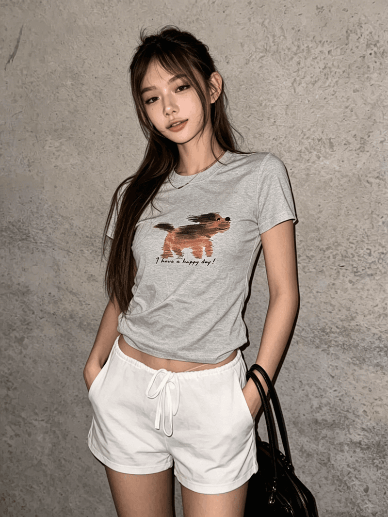 순면 40 220 그램 92 면 8 암모니아 Lun 한국 스타일 새로운 긍정적 인 어깨 반팔 티셔츠 여성 프린트 몸매 가꾸기 핫걸 맨위 상세 이미지 6