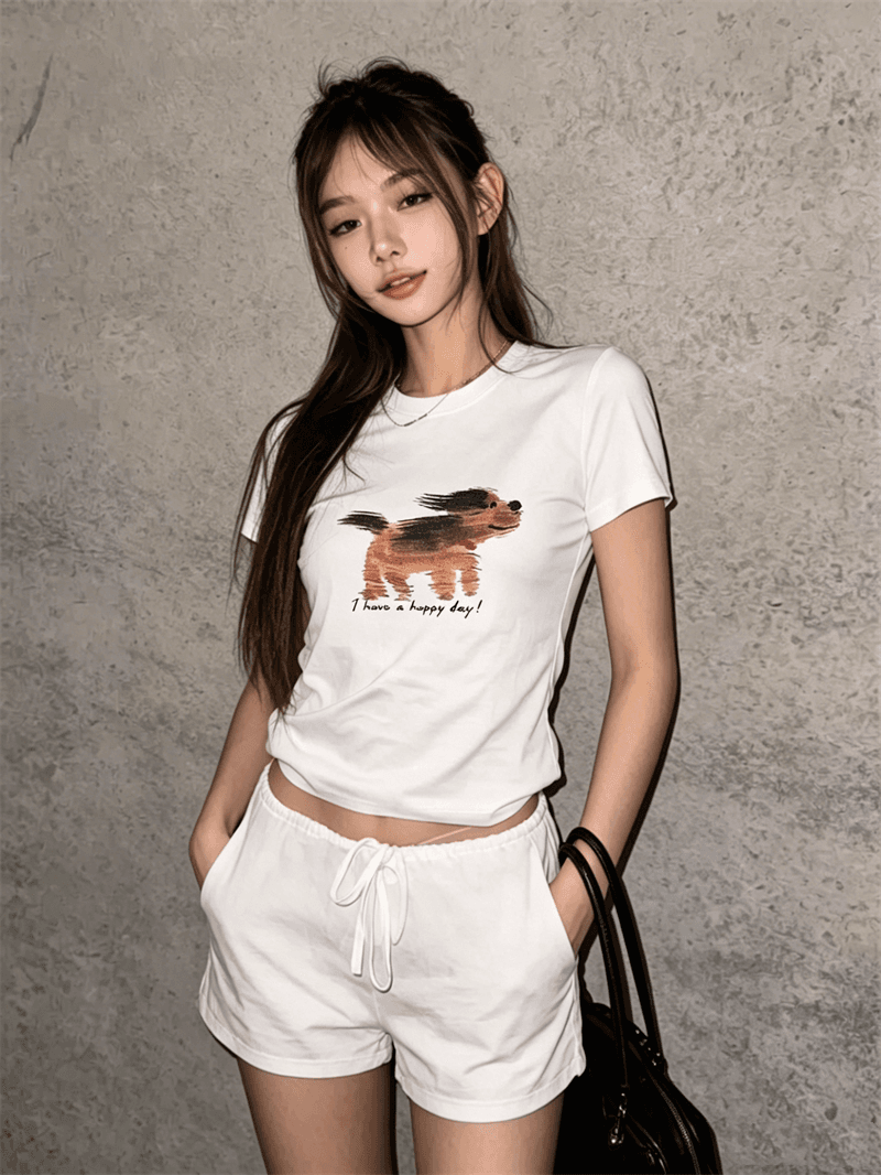 순면 40 220 그램 92 면 8 암모니아 Lun 한국 스타일 새로운 긍정적 인 어깨 반팔 티셔츠 여성 프린트 몸매 가꾸기 핫걸 맨위 상세 이미지 7