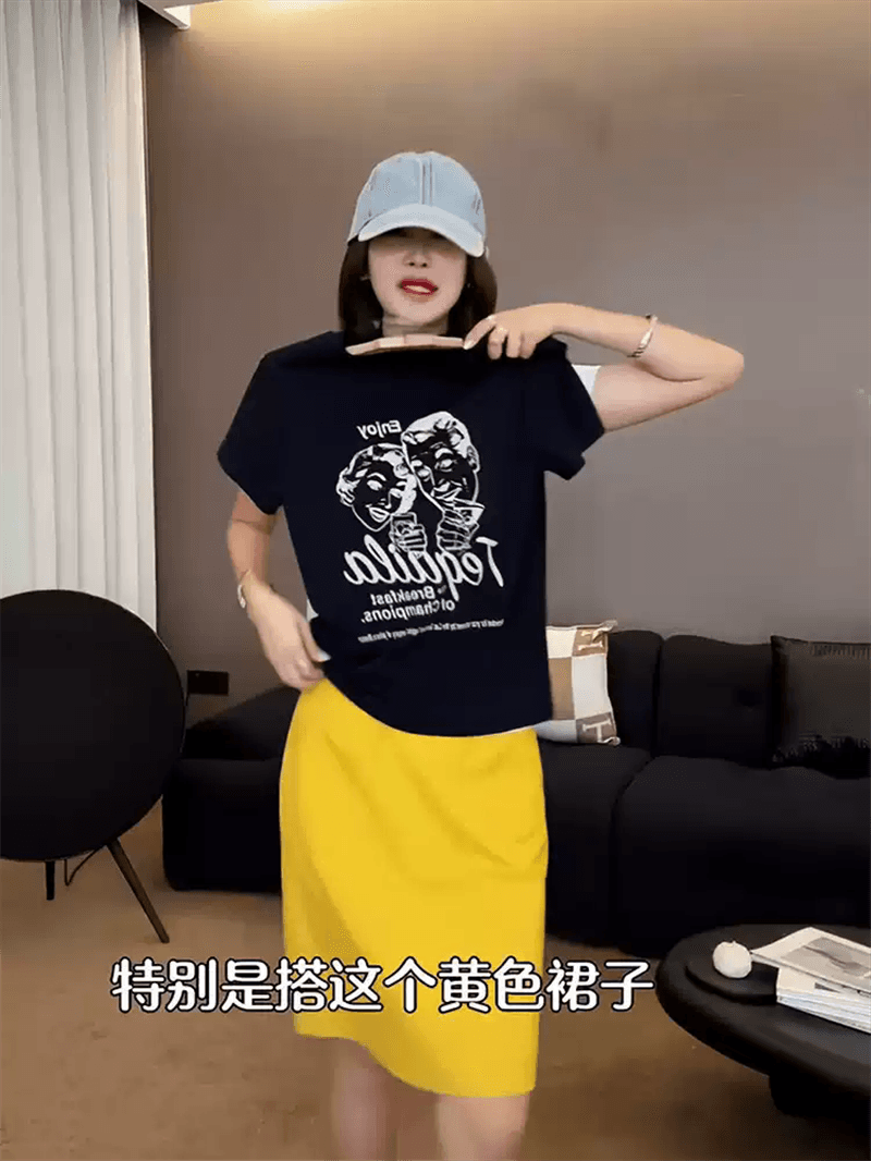 순면 40 220 그램 92 면 8 암모니아 Lun 한국 스타일 새로운 긍정적 인 어깨 반팔 티셔츠 여성 프린트 몸매 가꾸기 핫걸 맨위 이미지 3