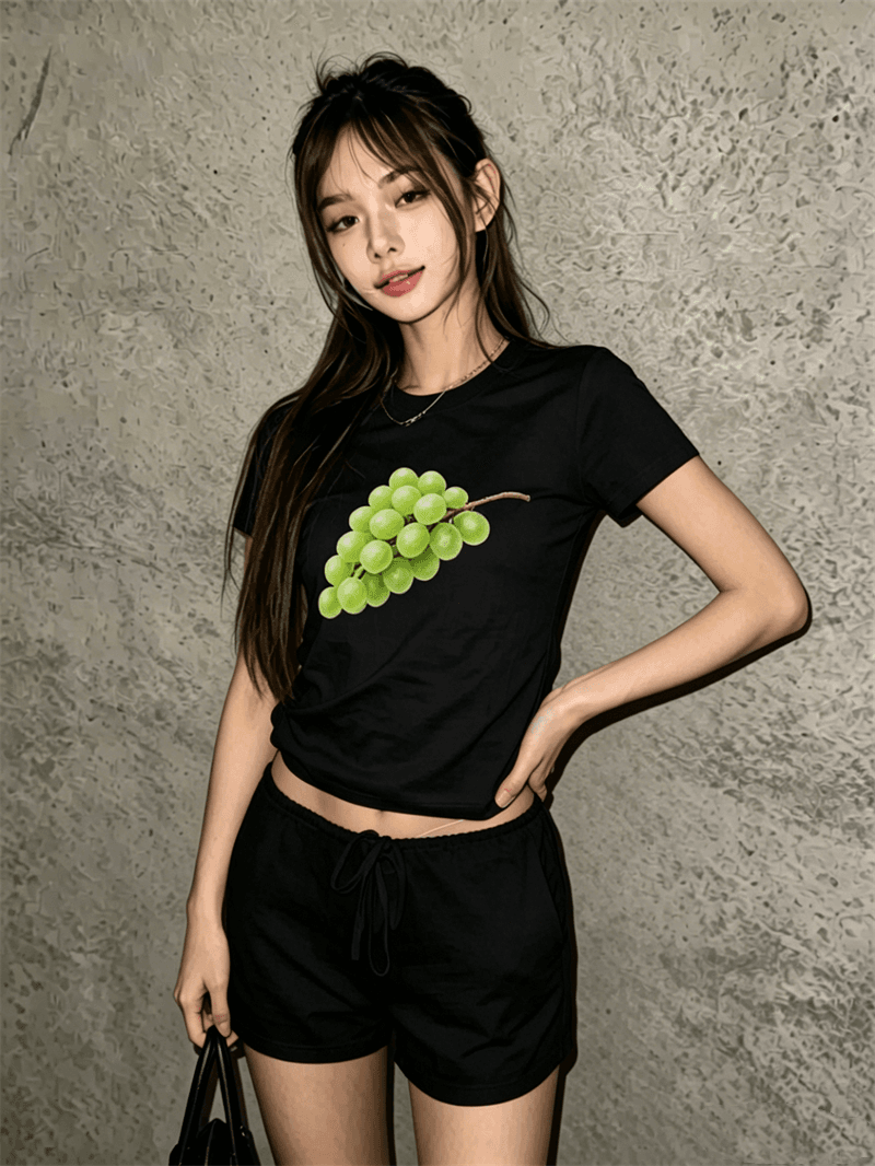 순면 40 220 그램 92 면 8 암모니아 Lun 한국 스타일 새로운 긍정적 인 어깨 반팔 티셔츠 여성 프린트 몸매 가꾸기 핫걸 맨위 상세 이미지 3