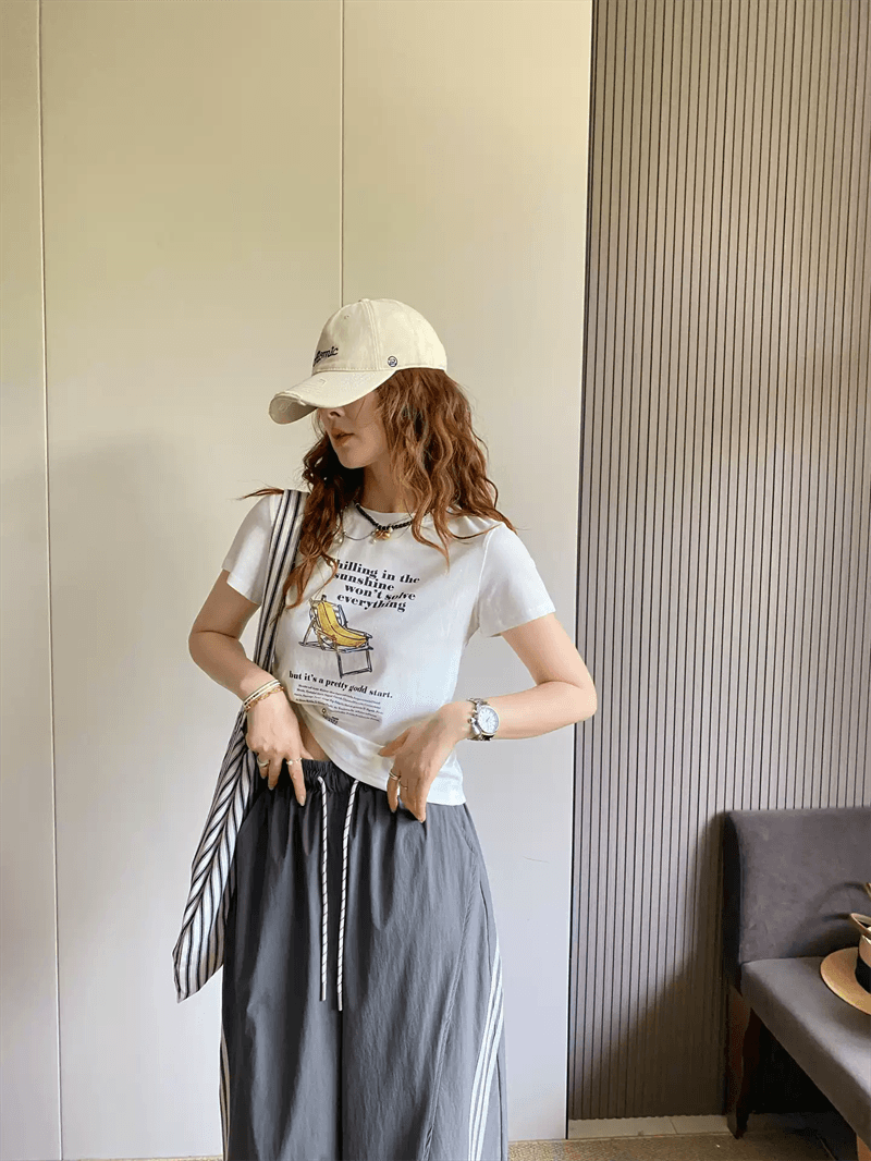 순면 40 220 그램 92 면 8 암모니아 Lun 한국 스타일 새로운 긍정적 인 어깨 반팔 티셔츠 여성 프린트 몸매 가꾸기 핫걸 맨위 이미지 4