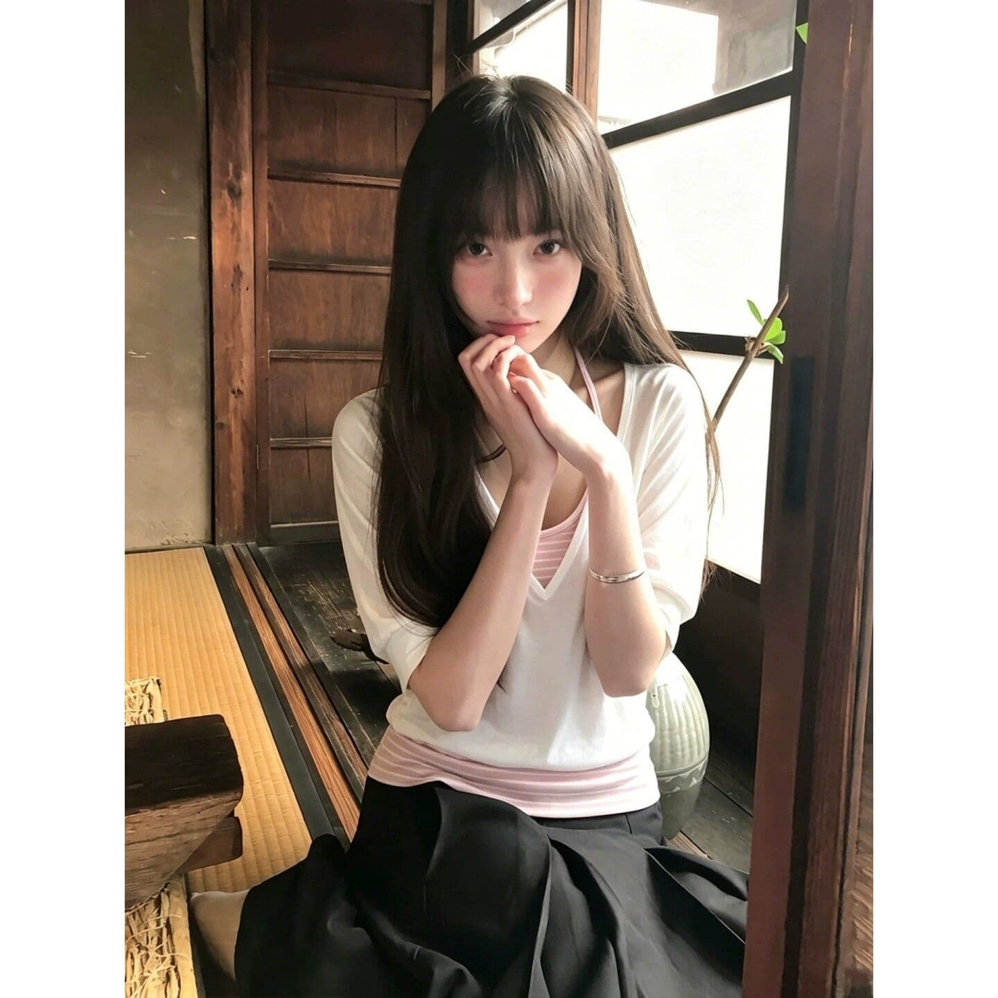 한 부서 느긋한 바람 투피스 세트 V넥 중간 소매 티셔츠 여성 여름 새로운 캐주얼 다용도 슬림해 보이는 자외선 차단 블라우스 맨위 이미지 2