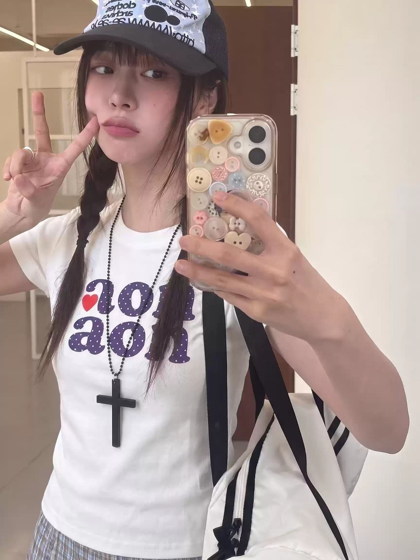 순면 40 220 그램 92 면 8 암모니아 Lun 한국 스타일 새로운 긍정적 인 어깨 반팔 티셔츠 여성 프린트 몸매 가꾸기 핫걸 맨위 상세 이미지 2