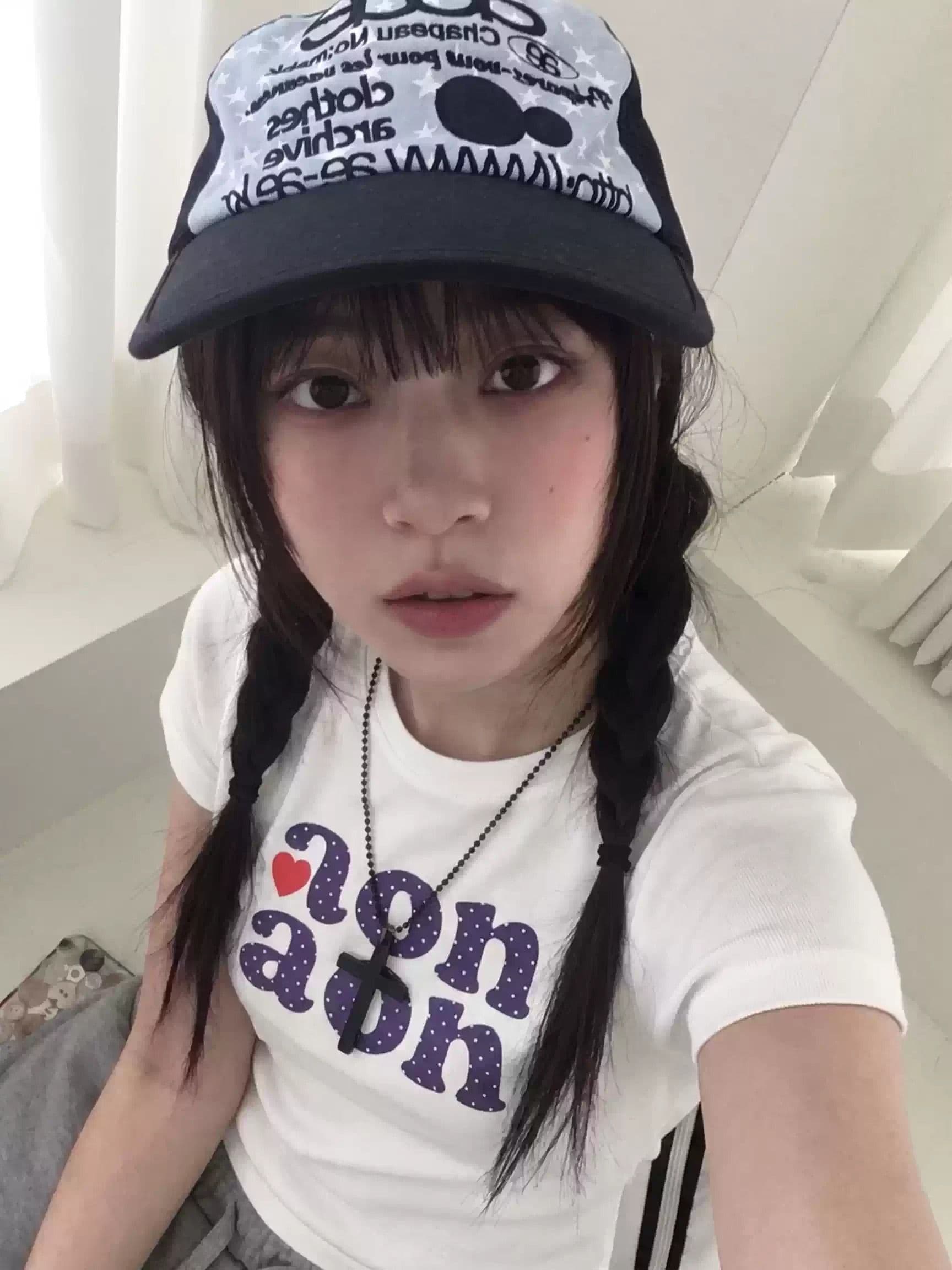 순면 40 220 그램 92 면 8 암모니아 Lun 한국 스타일 새로운 긍정적 인 어깨 반팔 티셔츠 여성 프린트 몸매 가꾸기 핫걸 맨위 상세 이미지 4