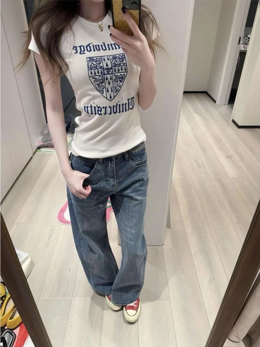 순면 40 220 그램 92 면 8 암모니아 Lun 한국 스타일 새로운 긍정적 인 어깨 반팔 티셔츠 여성 프린트 몸매 가꾸기 핫걸 맨위 상세 이미지 2