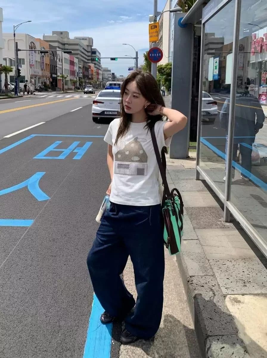 순면 40 220 그램 92 면 8 암모니아 Lun 한국 스타일 새로운 긍정적 인 어깨 반팔 티셔츠 여성 프린트 몸매 가꾸기 핫걸 맨위