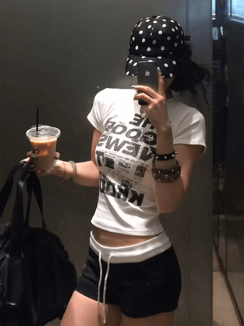 순면 40 220 그램 92 면 8 암모니아 Lun 한국 스타일 새로운 긍정적 인 어깨 반팔 티셔츠 여성 프린트 몸매 가꾸기 핫걸 맨위 상세 이미지 6