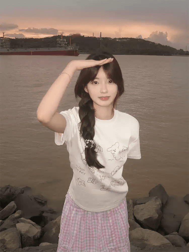 순면 40 220 그램 92 면 8 암모니아 Lun 한국 스타일 새로운 긍정적 인 어깨 반팔 티셔츠 여성 프린트 몸매 가꾸기 핫걸 맨위 상세 이미지 4