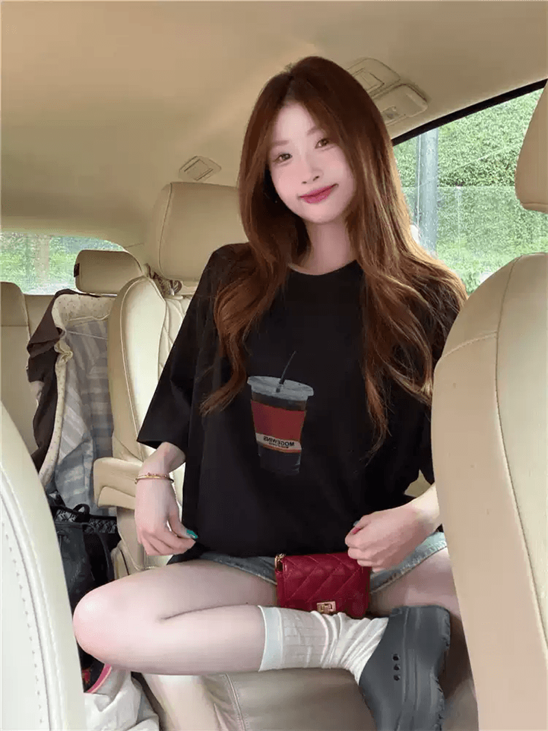순면 반팔 티셔츠 여성 2026 여름 한국 스타일 새로운 학원 스타일 루즈핏 빅 사이즈 지방 mm 200 kg 웨어러블 이미지 4