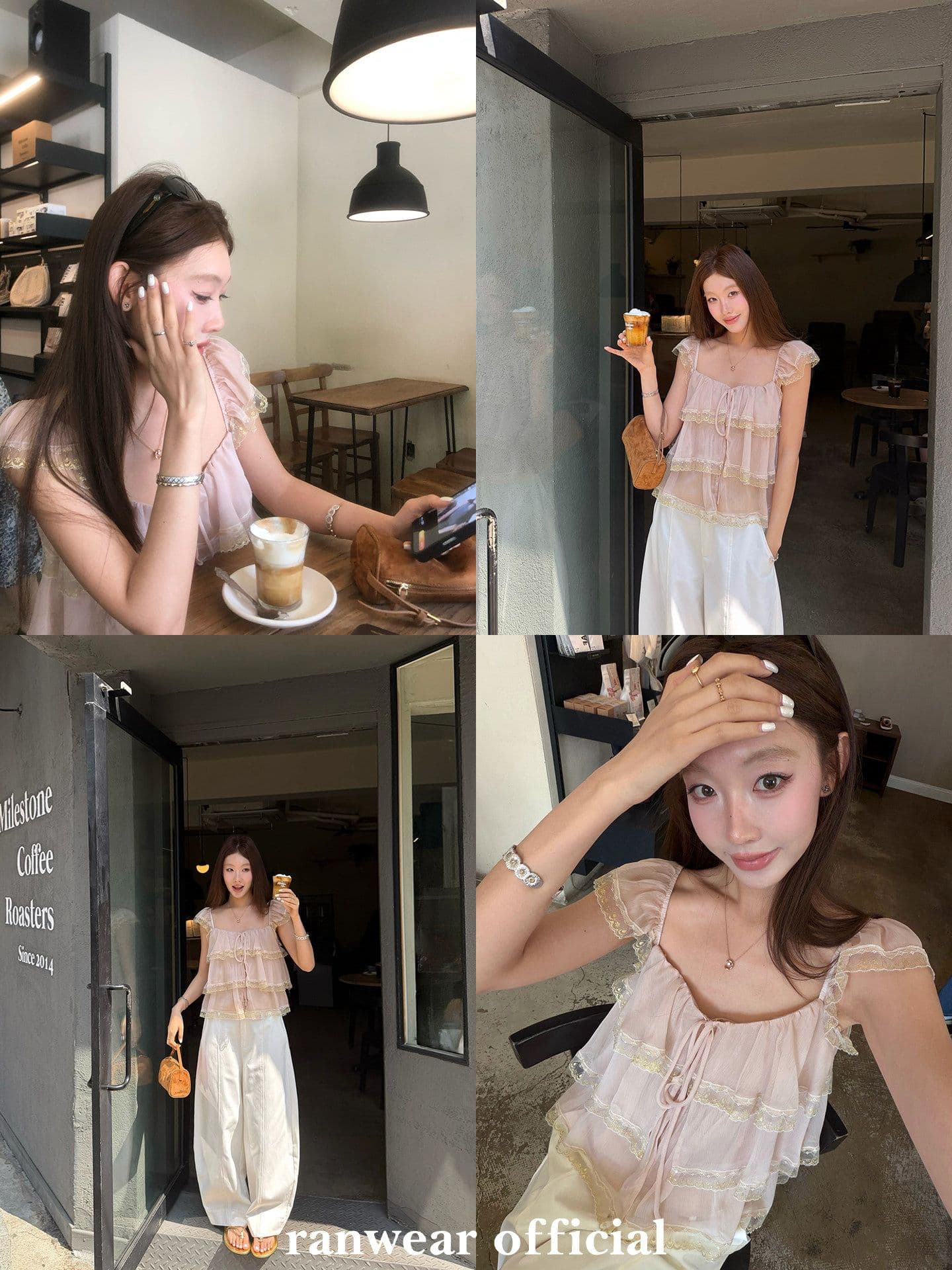 작은 대중 디자인 센스 빛 럭셔리 철자 레이스 패치워크 레이스 광장 칼라 요정 가스 작은 날다 소매 반팔 맨위 여성 여름 티셔츠 이미지 3