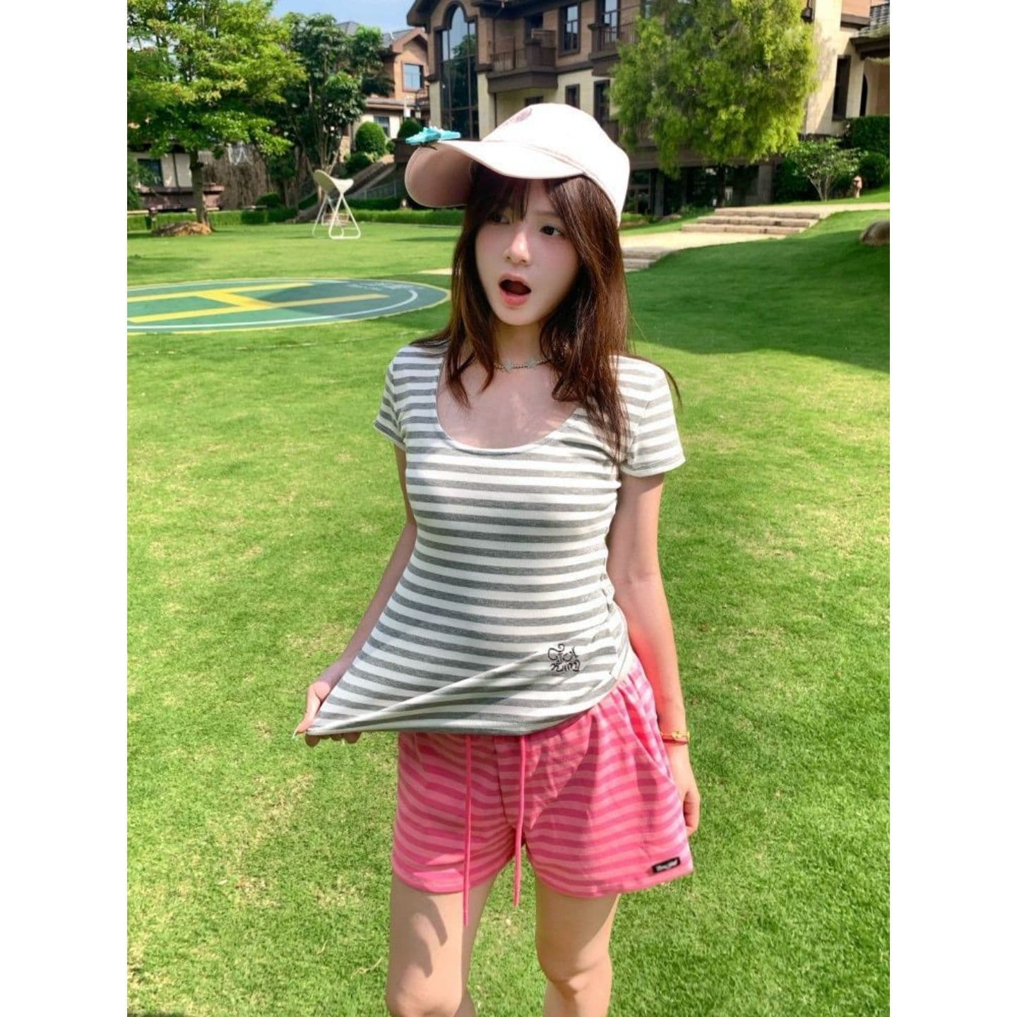 폭발 한국 스타일 컬러 짜임 스트라이프 긍정적 인 어깨 아메리칸 레트로 반팔 티셔츠 여성 여름 순수한 욕망 핫걸 몸매 가꾸기 쇼트 스타일 맨위 상세 이미지 5