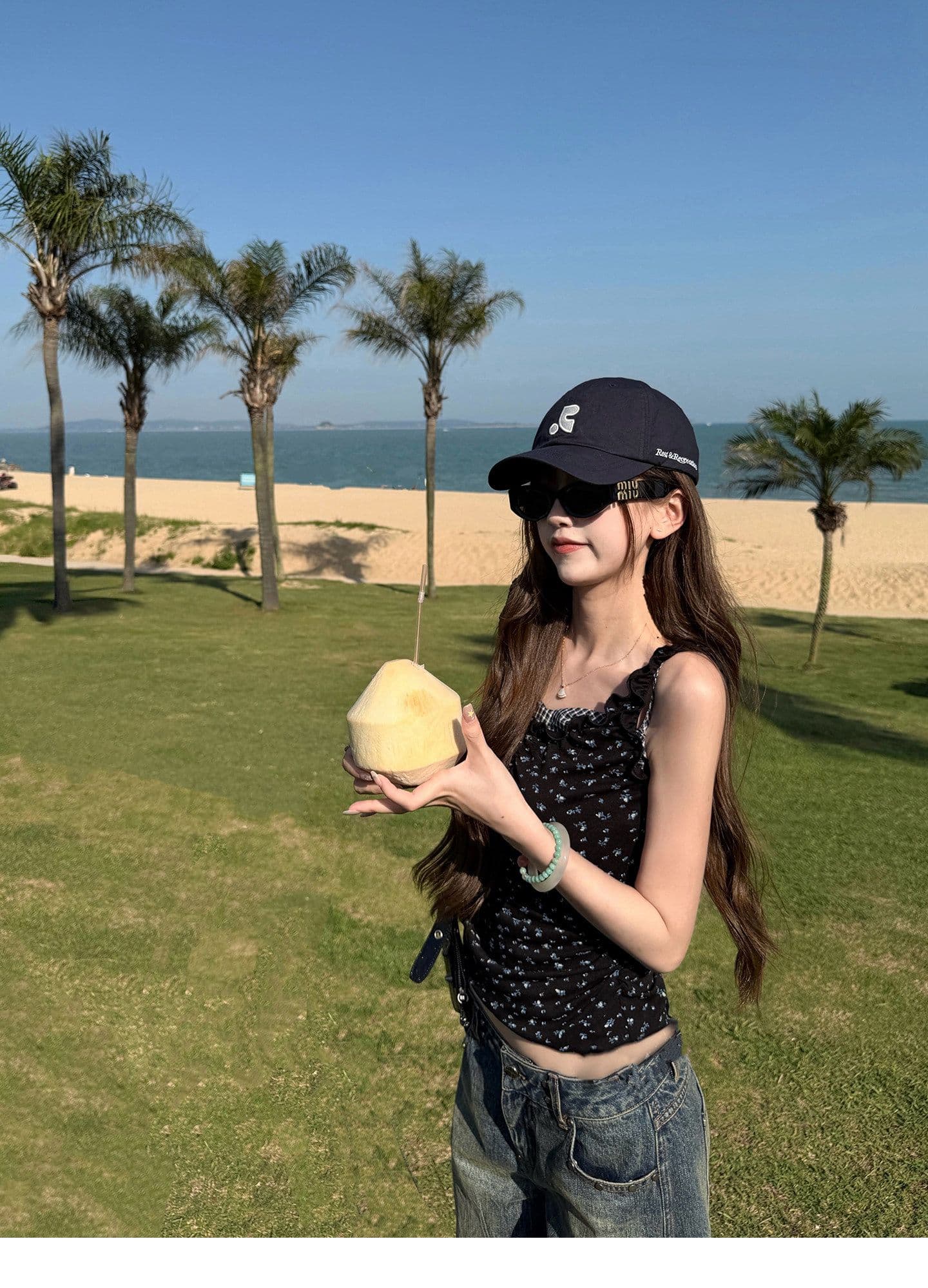 cuitcuit 깨진 깨진 페이크 레이어드 꽃무늬 조끼 슬립 여성 체크무늬 패치워크 둘 착용 오프숄더 맨위 상세 이미지 11