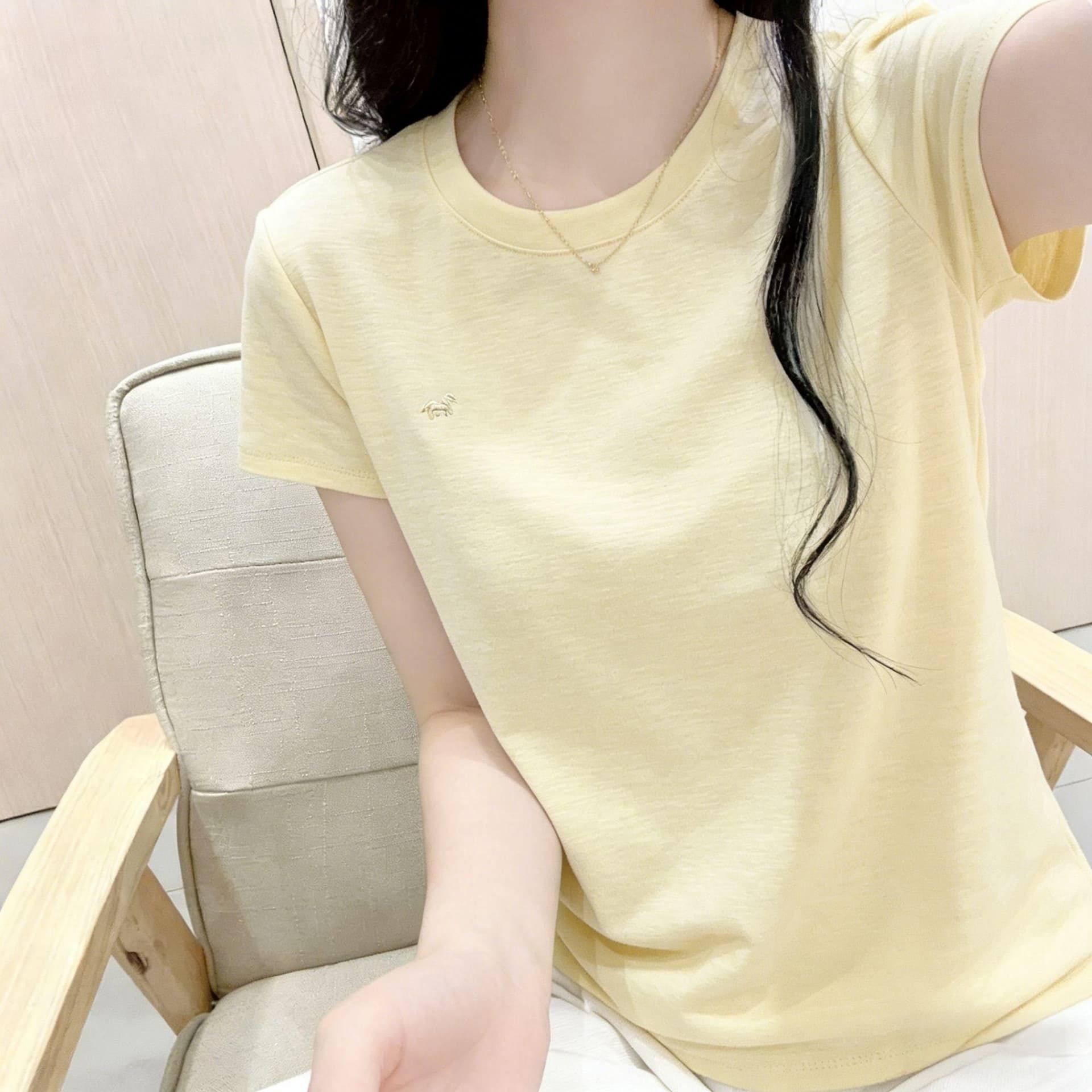 대나무 마디 면 세련된 자수 반팔 티셔츠 여성 여름 한국 스타일 새로운 차가운 센스 슬림해 보이는 다용도 외국 가스 맨위 상세 이미지 4