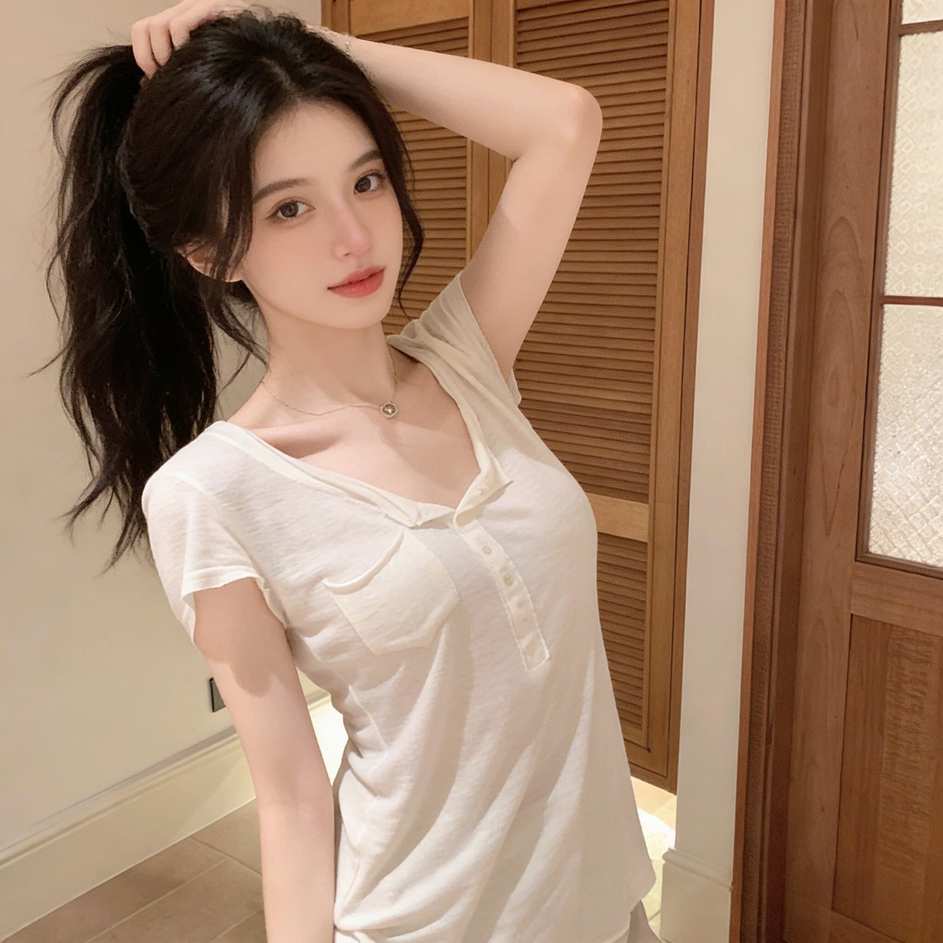 눈꽃 면 famouswang 여름 새로운 오래된 돈 다용도 와 성별 부드러운 통기성 핫걸 반팔 티셔츠 여성 상세 이미지 2