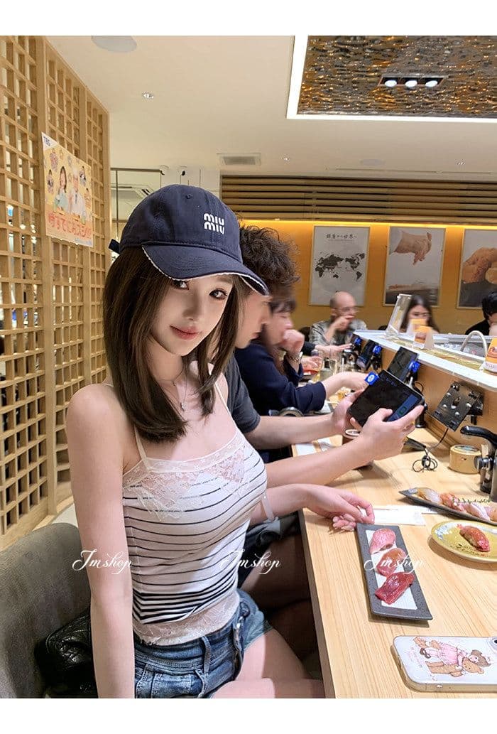 jmshop 물 용해 레이스 레이스 스트라이프 캐미솔 몸매 가꾸기 다용도 맨위 상세 이미지 1