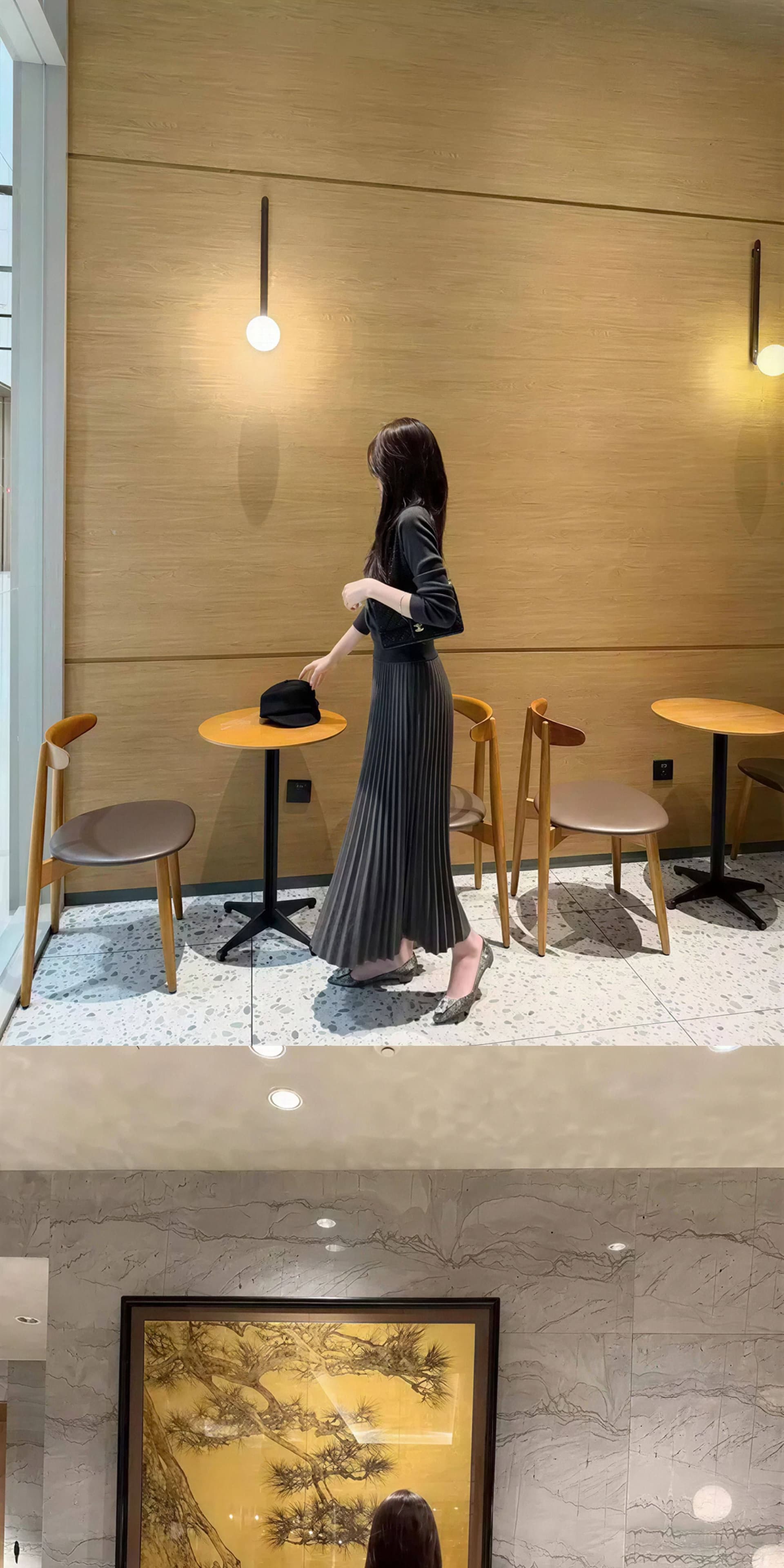 2026 새로운 다용도 모직 봄 가을 한 마디 플리츠 스커트 화이트 우산 치마 구덩이 기사 반신 스커트 롱 스커트 하이웨이스트 슬림해 보이는 상세 이미지 6