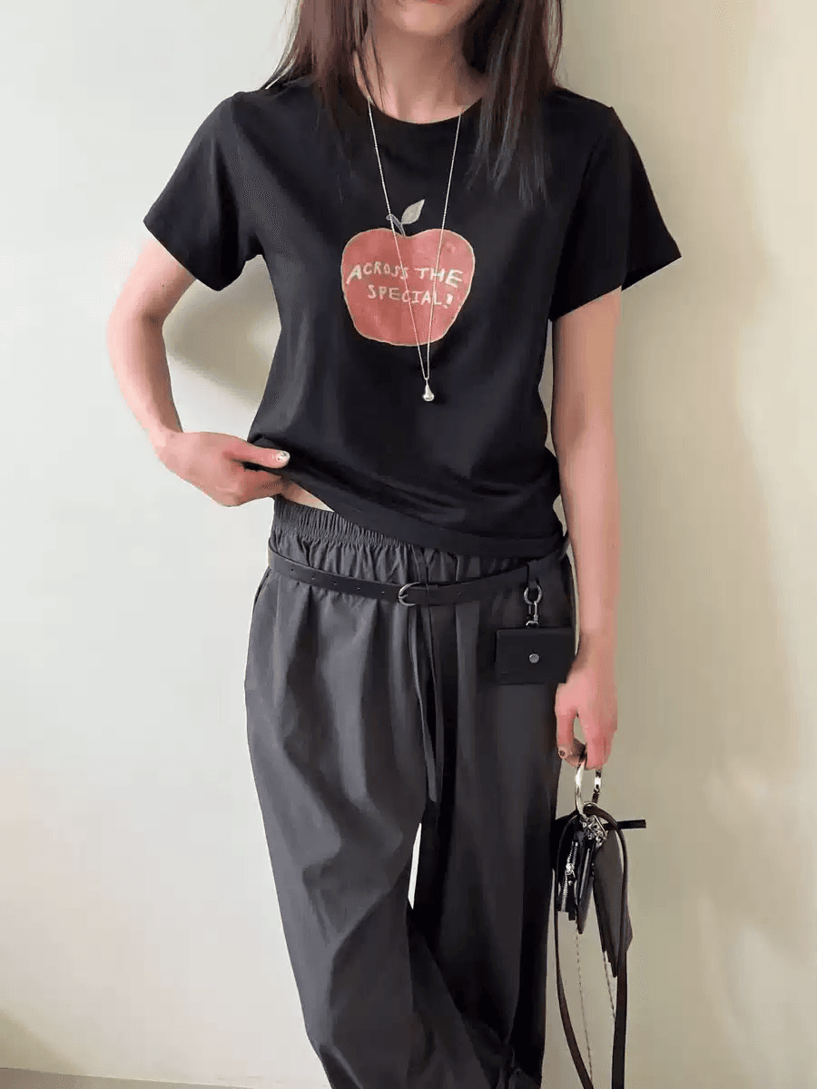 순면 40 220 그램 92 면 8 암모니아 Lun 한국 스타일 새로운 긍정적 인 어깨 반팔 티셔츠 여성 프린트 몸매 가꾸기 핫걸 맨위 상세 이미지 4