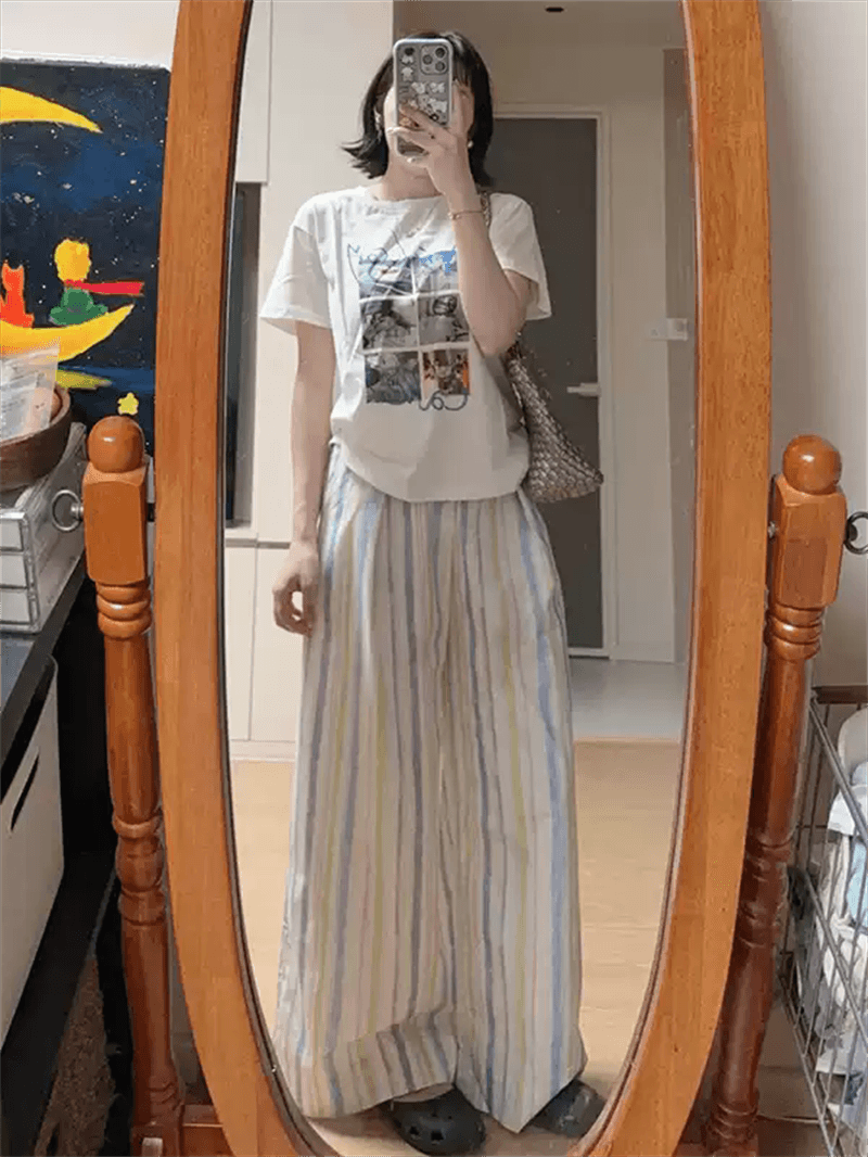 순면 40 220 그램 92 면 8 암모니아 Lun 한국 스타일 새로운 긍정적 인 어깨 반팔 티셔츠 여성 프린트 몸매 가꾸기 핫걸 맨위 상세 이미지 3