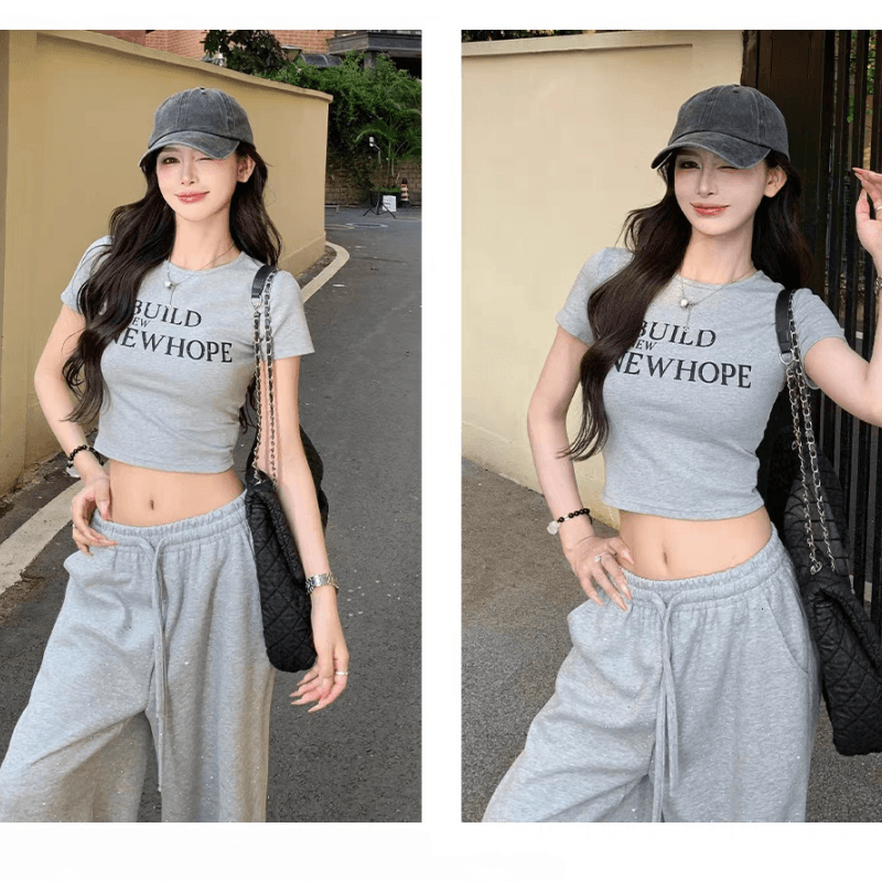 순면 40 220 그램 92 면 8 암모니아 Lun 한국 스타일 새로운 긍정적 인 어깨 반팔 티셔츠 여성 프린트 몸매 가꾸기 핫걸 맨위 상세 이미지 2