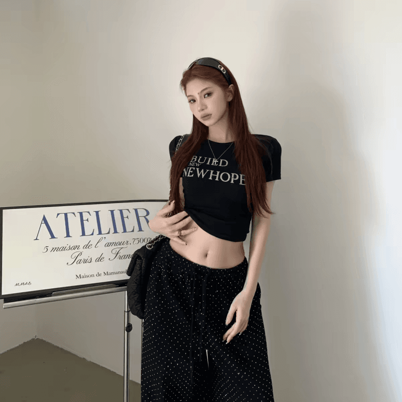 순면 40 220 그램 92 면 8 암모니아 Lun 한국 스타일 새로운 긍정적 인 어깨 반팔 티셔츠 여성 프린트 몸매 가꾸기 핫걸 맨위 상세 이미지 4