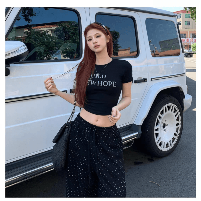 순면 40 220 그램 92 면 8 암모니아 Lun 한국 스타일 새로운 긍정적 인 어깨 반팔 티셔츠 여성 프린트 몸매 가꾸기 핫걸 맨위 상세 이미지 10
