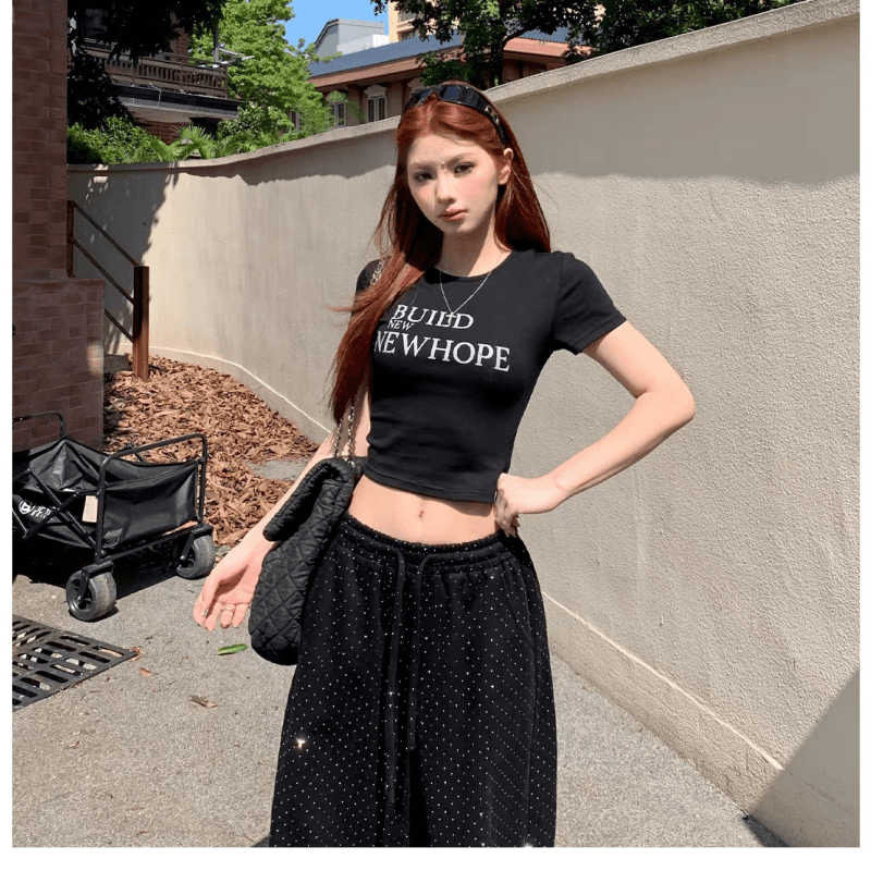 순면 40 220 그램 92 면 8 암모니아 Lun 한국 스타일 새로운 긍정적 인 어깨 반팔 티셔츠 여성 프린트 몸매 가꾸기 핫걸 맨위 상세 이미지 12