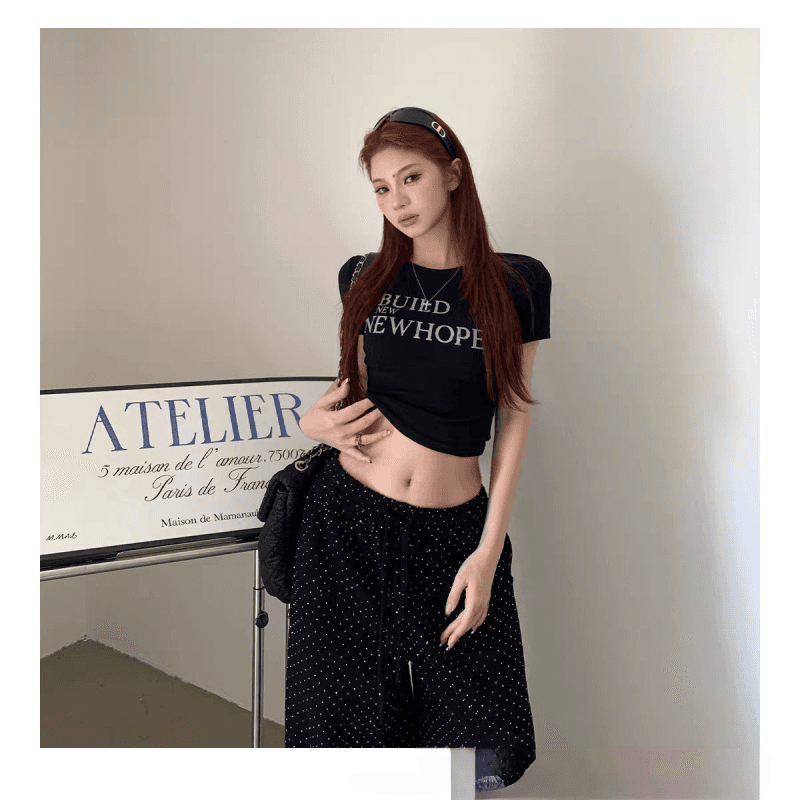 순면 40 220 그램 92 면 8 암모니아 Lun 한국 스타일 새로운 긍정적 인 어깨 반팔 티셔츠 여성 프린트 몸매 가꾸기 핫걸 맨위 상세 이미지 14