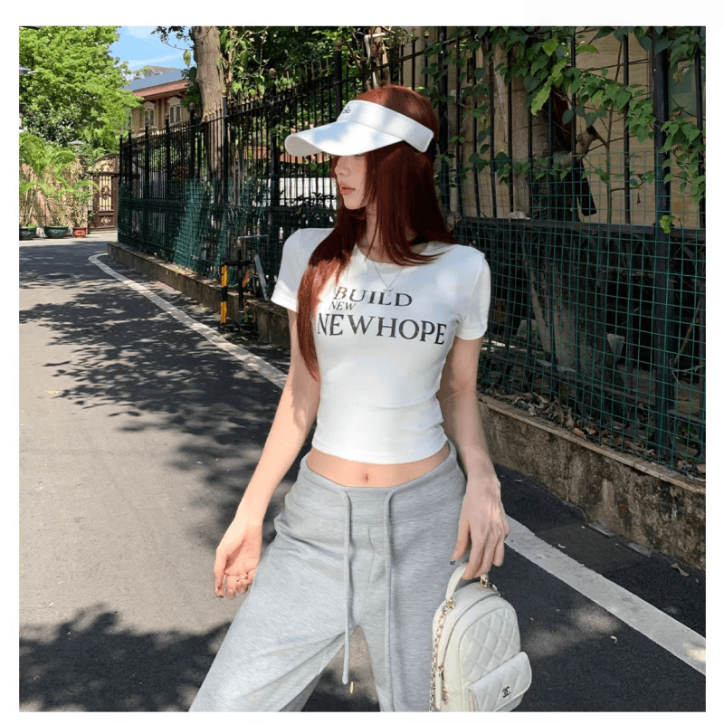 순면 40 220 그램 92 면 8 암모니아 Lun 한국 스타일 새로운 긍정적 인 어깨 반팔 티셔츠 여성 프린트 몸매 가꾸기 핫걸 맨위 상세 이미지 19