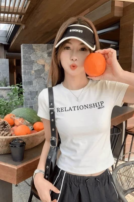 순면 40 220 그램 92 면 8 암모니아 Lun 한국 스타일 새로운 긍정적 인 어깨 반팔 티셔츠 여성 프린트 몸매 가꾸기 핫걸 맨위 이미지 6