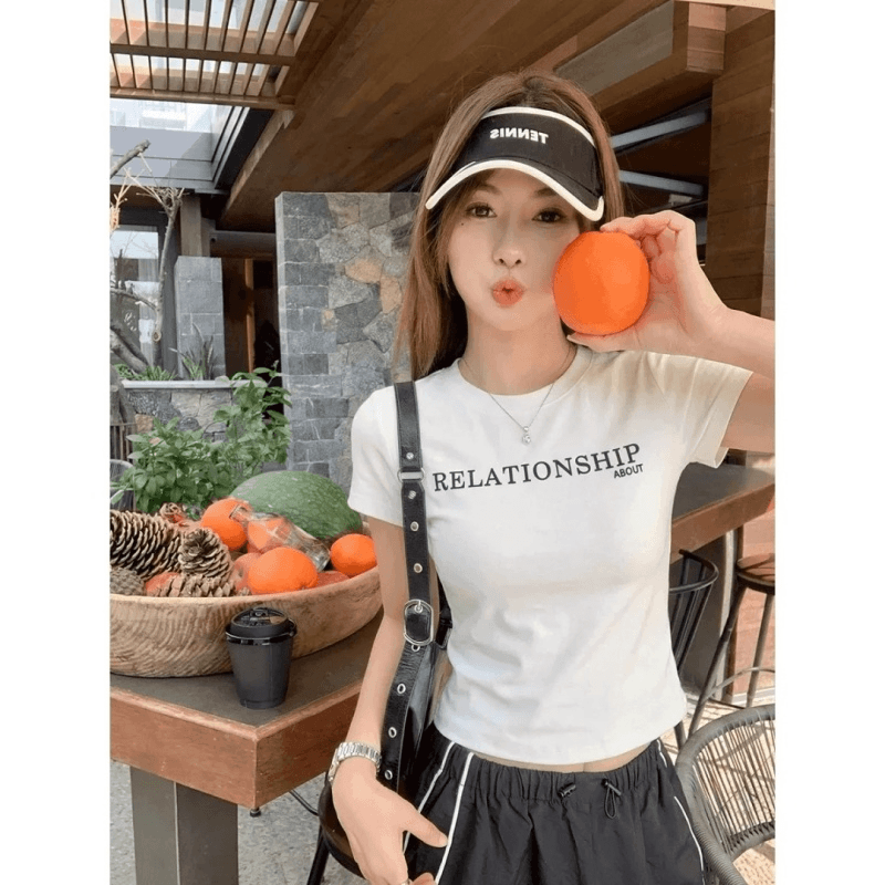 순면 40 220 그램 92 면 8 암모니아 Lun 한국 스타일 새로운 긍정적 인 어깨 반팔 티셔츠 여성 프린트 몸매 가꾸기 핫걸 맨위 상세 이미지 2