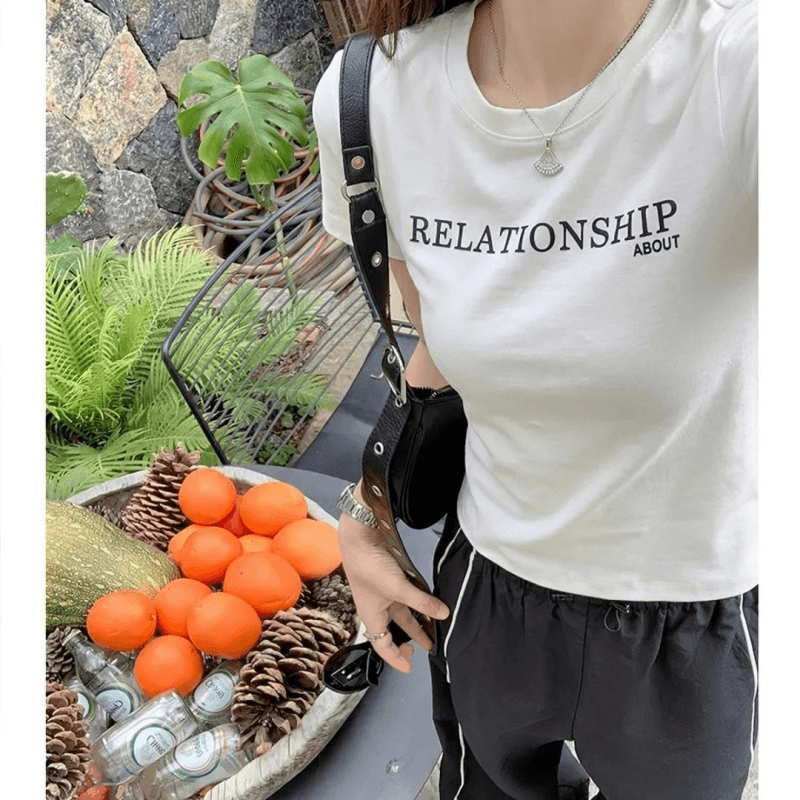 순면 40 220 그램 92 면 8 암모니아 Lun 한국 스타일 새로운 긍정적 인 어깨 반팔 티셔츠 여성 프린트 몸매 가꾸기 핫걸 맨위 상세 이미지 4