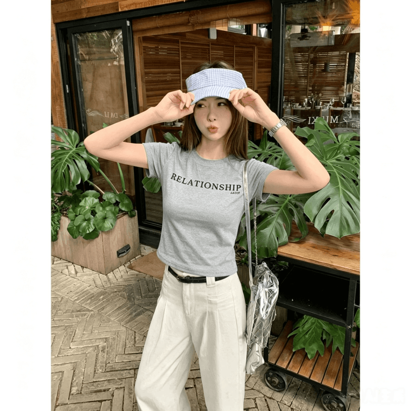 순면 40 220 그램 92 면 8 암모니아 Lun 한국 스타일 새로운 긍정적 인 어깨 반팔 티셔츠 여성 프린트 몸매 가꾸기 핫걸 맨위 상세 이미지 7
