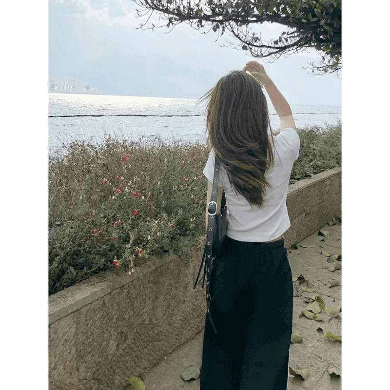 순면 40 220 그램 92 면 8 암모니아 Lun 한국 스타일 새로운 긍정적 인 어깨 반팔 티셔츠 여성 프린트 몸매 가꾸기 핫걸 맨위 상세 이미지 10