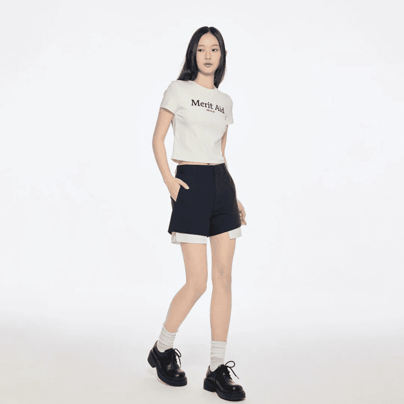 순면 40 220 그램 92 면 8 암모니아 Lun 한국 스타일 새로운 긍정적 인 어깨 반팔 티셔츠 여성 프린트 몸매 가꾸기 핫걸 맨위 이미지 2