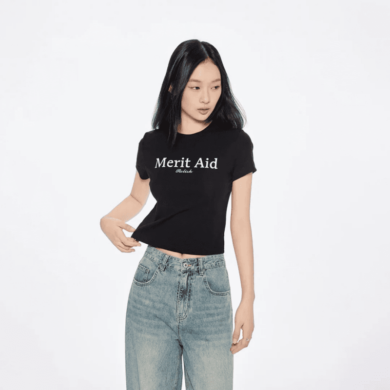 순면 40 220 그램 92 면 8 암모니아 Lun 한국 스타일 새로운 긍정적 인 어깨 반팔 티셔츠 여성 프린트 몸매 가꾸기 핫걸 맨위 상세 이미지 3