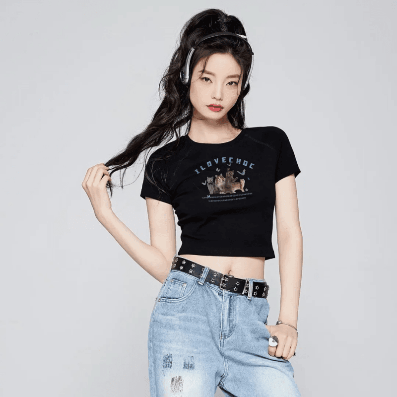 순면 40 220 그램 92 면 8 암모니아 Lun 한국 스타일 새로운 긍정적 인 어깨 반팔 티셔츠 여성 프린트 몸매 가꾸기 핫걸 맨위 상세 이미지 3