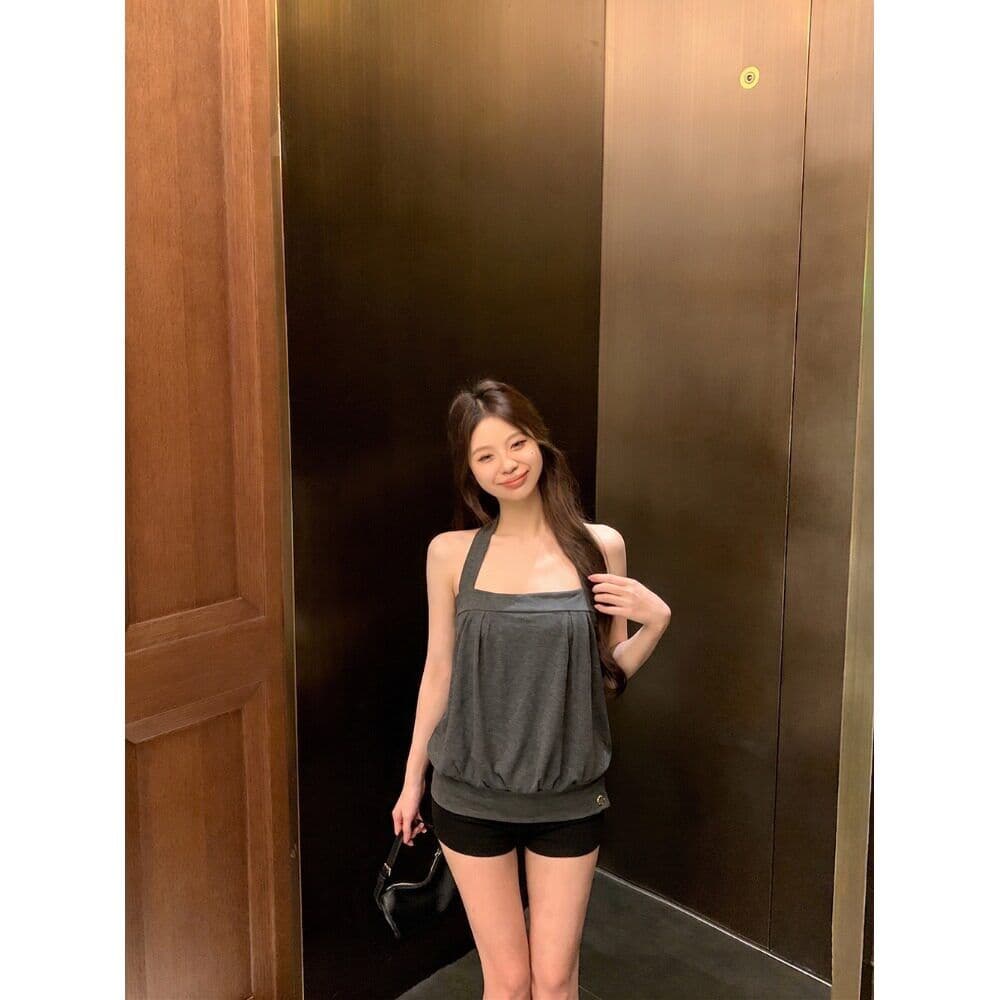 순수한 욕망 바람 어두운 회색 행침 목 튜브탑 캐미솔 여름 외출용 루즈핏 슬림해 보이는 민소매 꽃밭 짧은 맨위 이미지 2