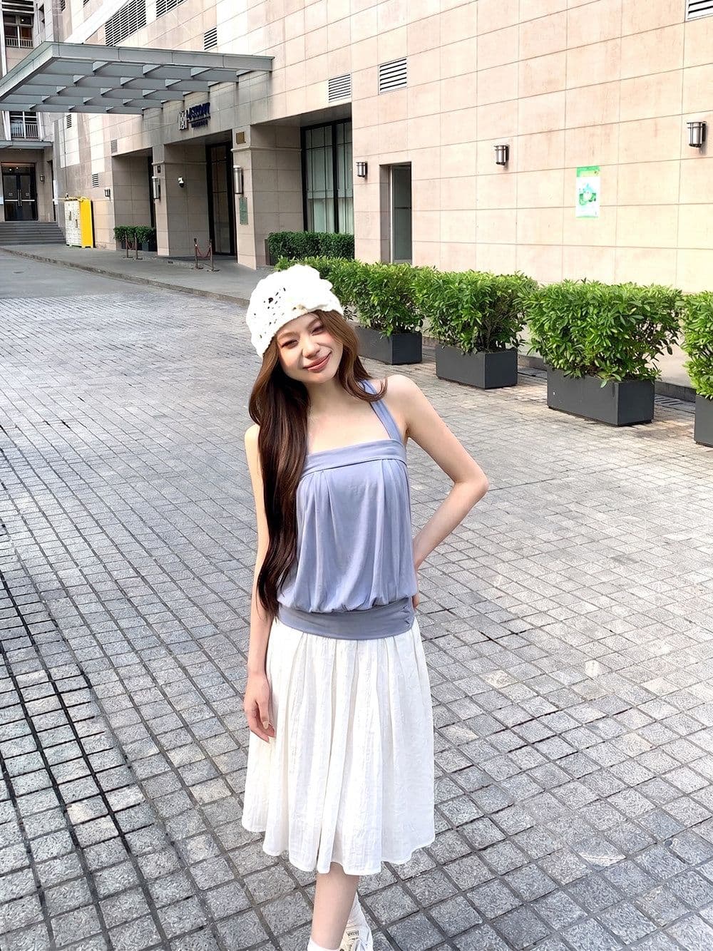 순수한 욕망 바람 어두운 회색 행침 목 튜브탑 캐미솔 여름 외출용 루즈핏 슬림해 보이는 민소매 꽃밭 짧은 맨위 상세 이미지 9