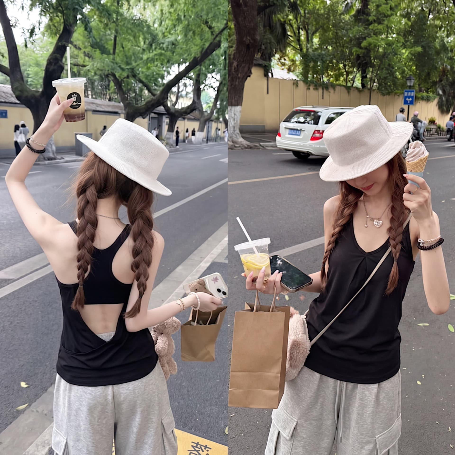 crucreamsu 화이트 V넥 행침 목 캐미솔 2026 여름 새로운 느긋한 몸매 가꾸기 슬림해 보이는 맨위 상세 이미지 2
